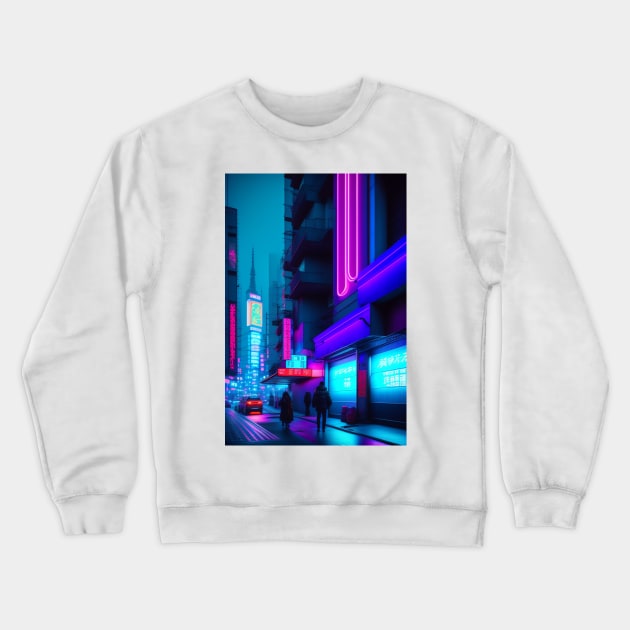 Neon Nightscape Tokyo Crewneck Sweatshirt by Prints Charming